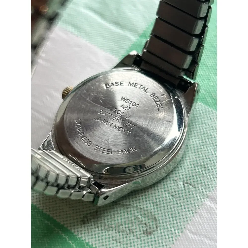 Two Tone Abalone Dial Women’s Stretch Band Quartz Watch
